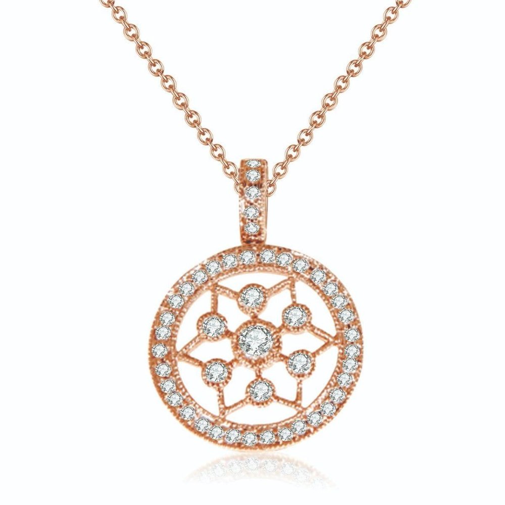 Real Diamond Designer Round Pendant Rose Gold